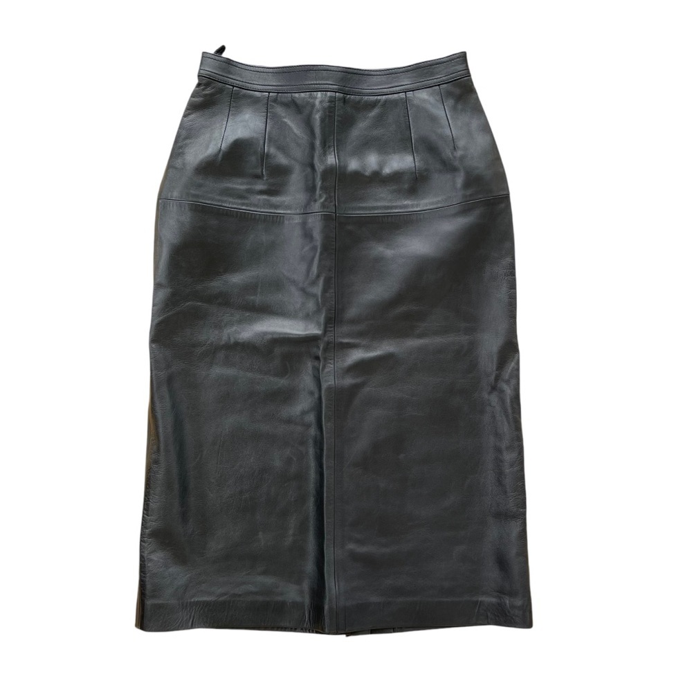 Vintage Loewe Black Soft Leather High Waisted Midi Skirt FR 46 Luxury
